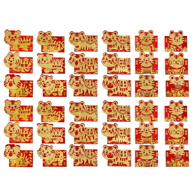 

36Pc Chinese Red Envelopes, Year Of The Tiger Hong Bao Lucky Money Packets For Spring Festival Birthday Supplies