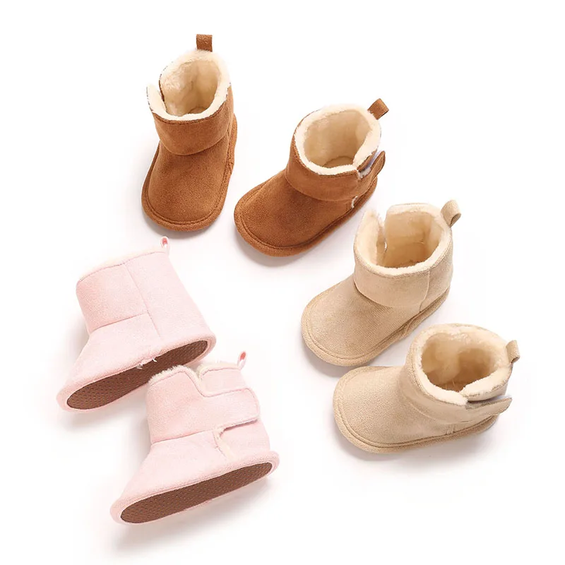 

0-1 Year Winter Snow Boots with Plush Faux Fur Collar - Slip-On Ankle-High Soft Sole Warm Shoes for First Walkers, Beige Casual