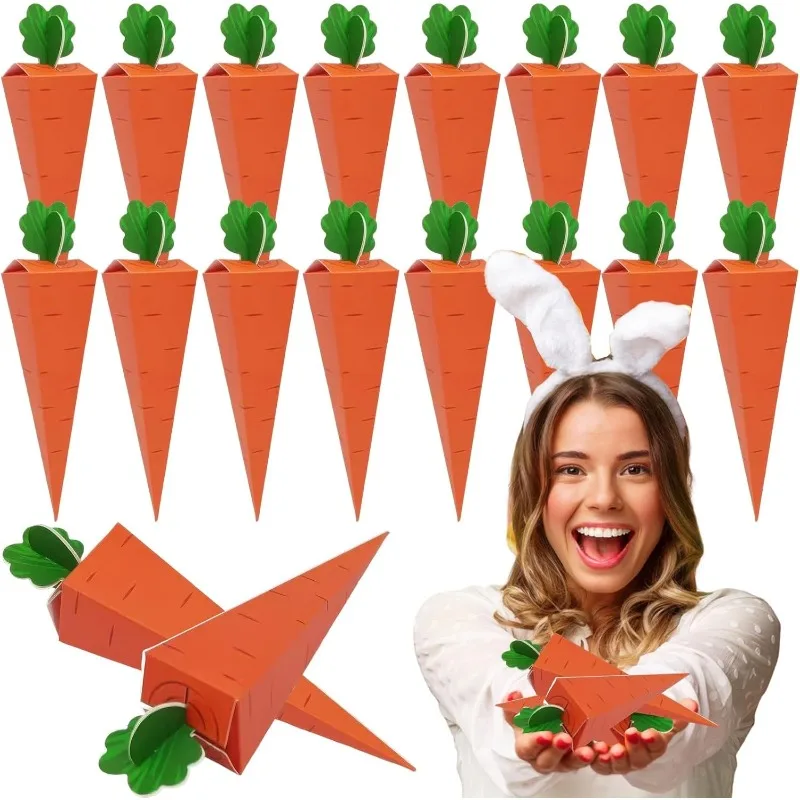 10/50 Stück Ostern Karotte geformte Kekse Süßigkeiten Boxen Geschenk Leckerli Taschen Karton Pralinenschachtel Papier Geschenkbehälter für Partyzubehör