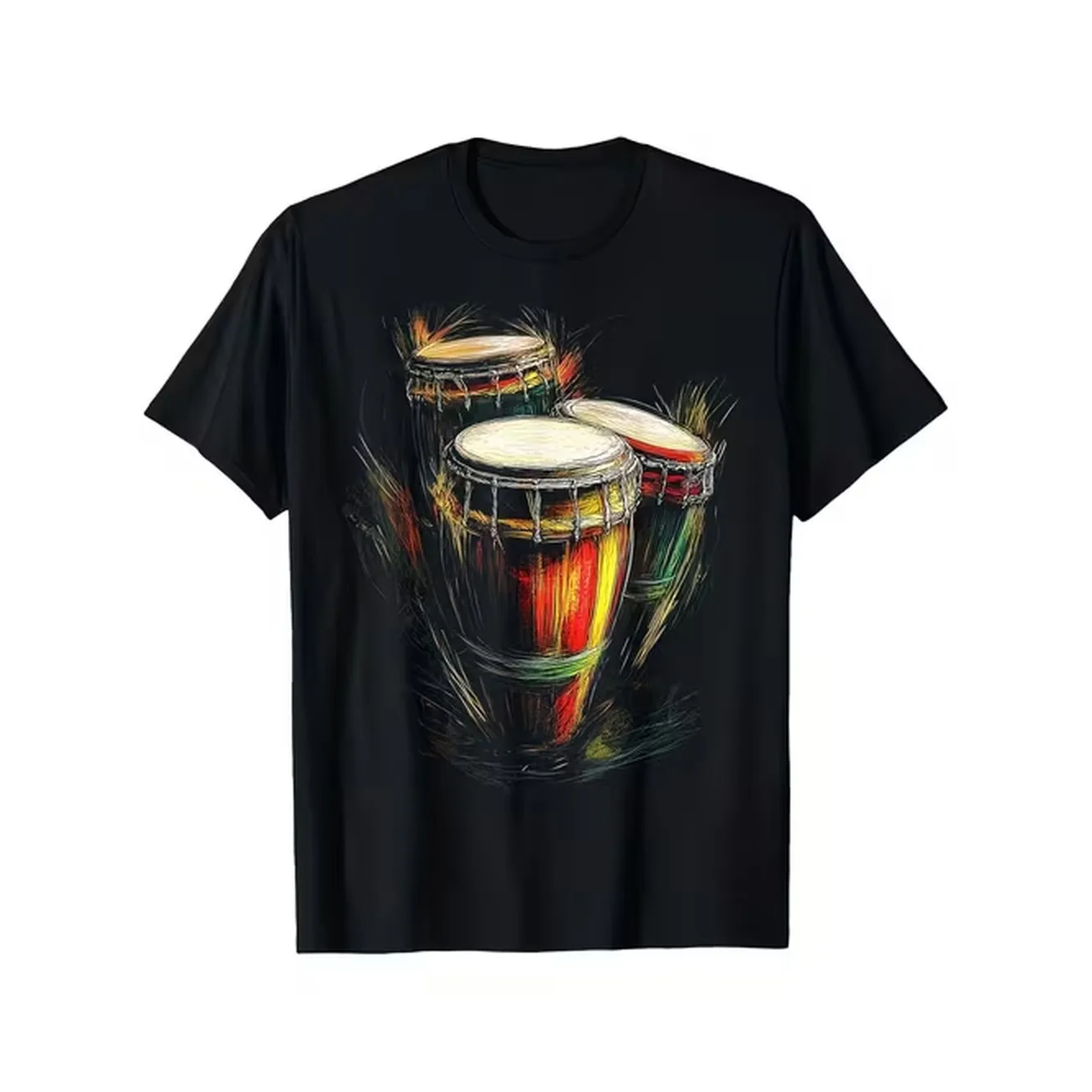 Mens Afro Cuban Music T Shirt Heavyweight 180G Drummers Design Redyellowgreen Print Loose Fit Crewneck Sizes S X Short Sleeve Wear