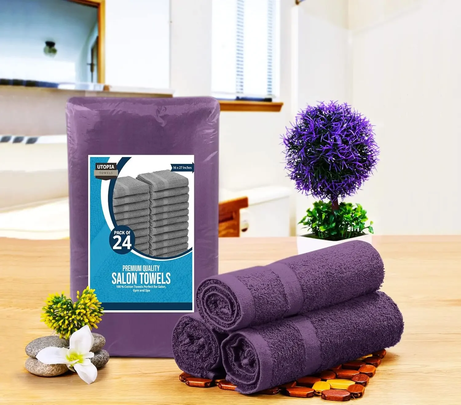 Plum Salon Towels Pack of 72 (Not Bleach Proof 16 x 27 Inches) Highly Absorbent Towels for Hand Gym Beauty Spa