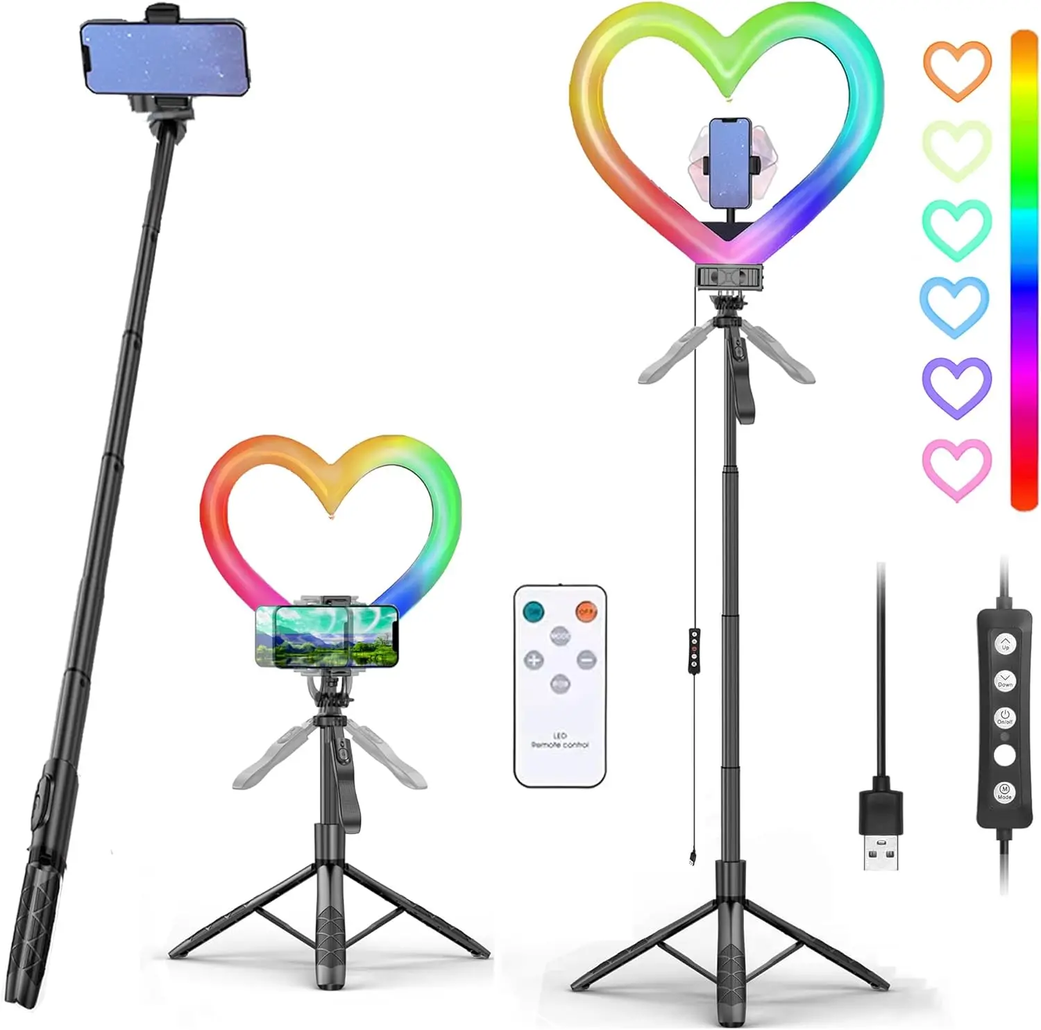

Heart Ring Light, 13" Desk Ring Light with Extendable Selfie Stick Stand for Laptop Video Conference Lighting with Phone