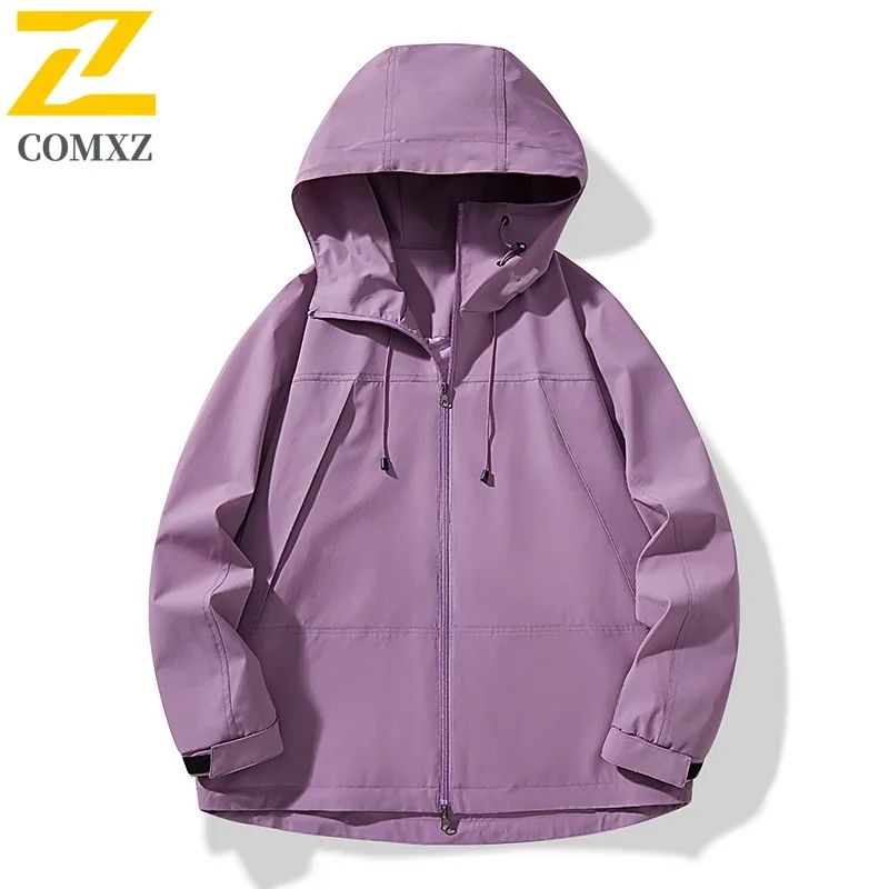 

COMXZ Men Hooded Jacket 2025 Casual Solid Color Outdoor Camping Lightweight Coat Trendy Mountain Windproof Autumn Garment