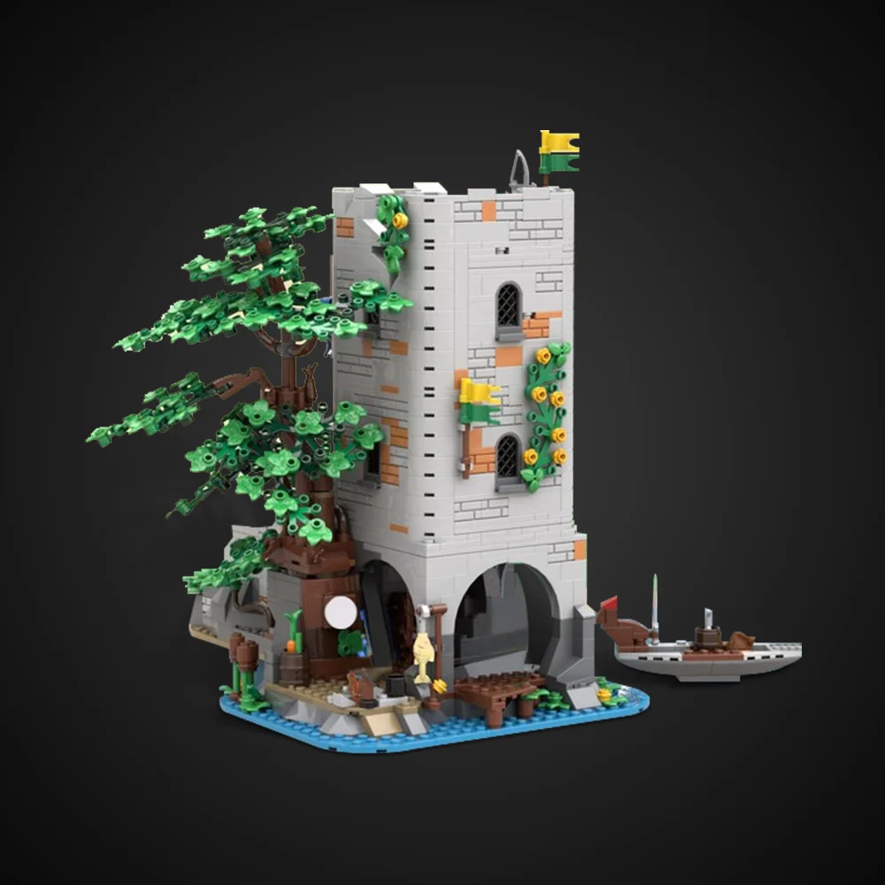 

MOC Medieval Forestmen River Fortress Model Building Blocks Lions Castle Watchtower Creative Design Architecture Brick Toy Gift