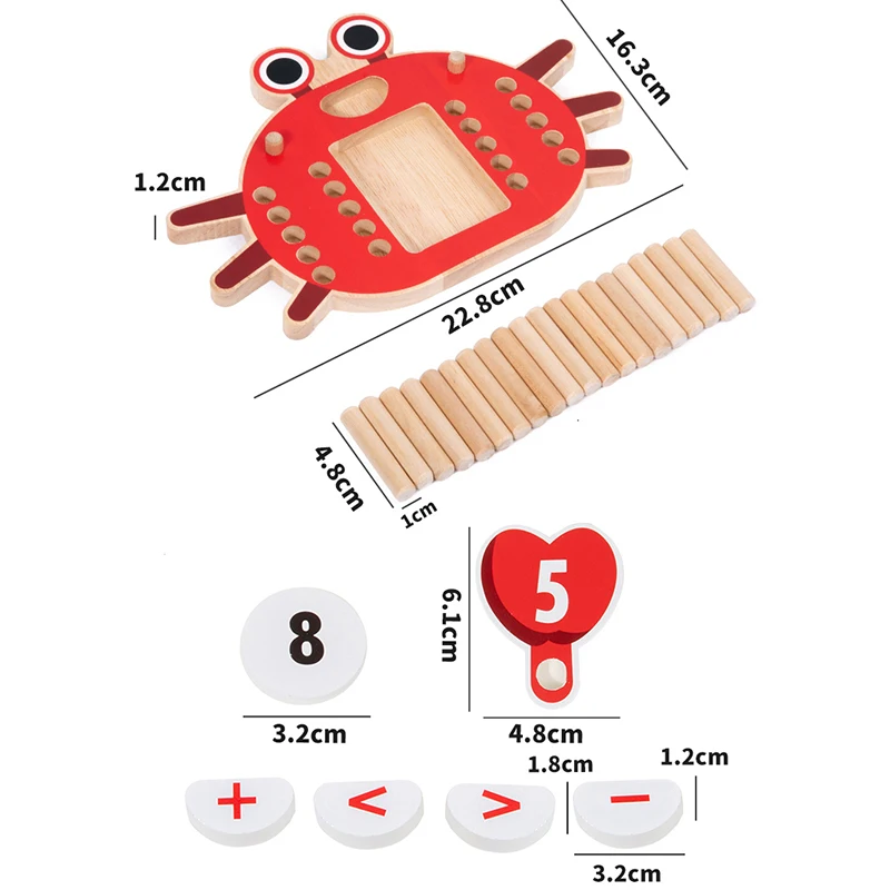Zabawki Montessori dla dzieci, matematyka, krab, gra arytmetyczna, drewniane dodawanie, odejmowanie, pomoce dydaktyczne, nauka, myślenie logiczne, prezenty.