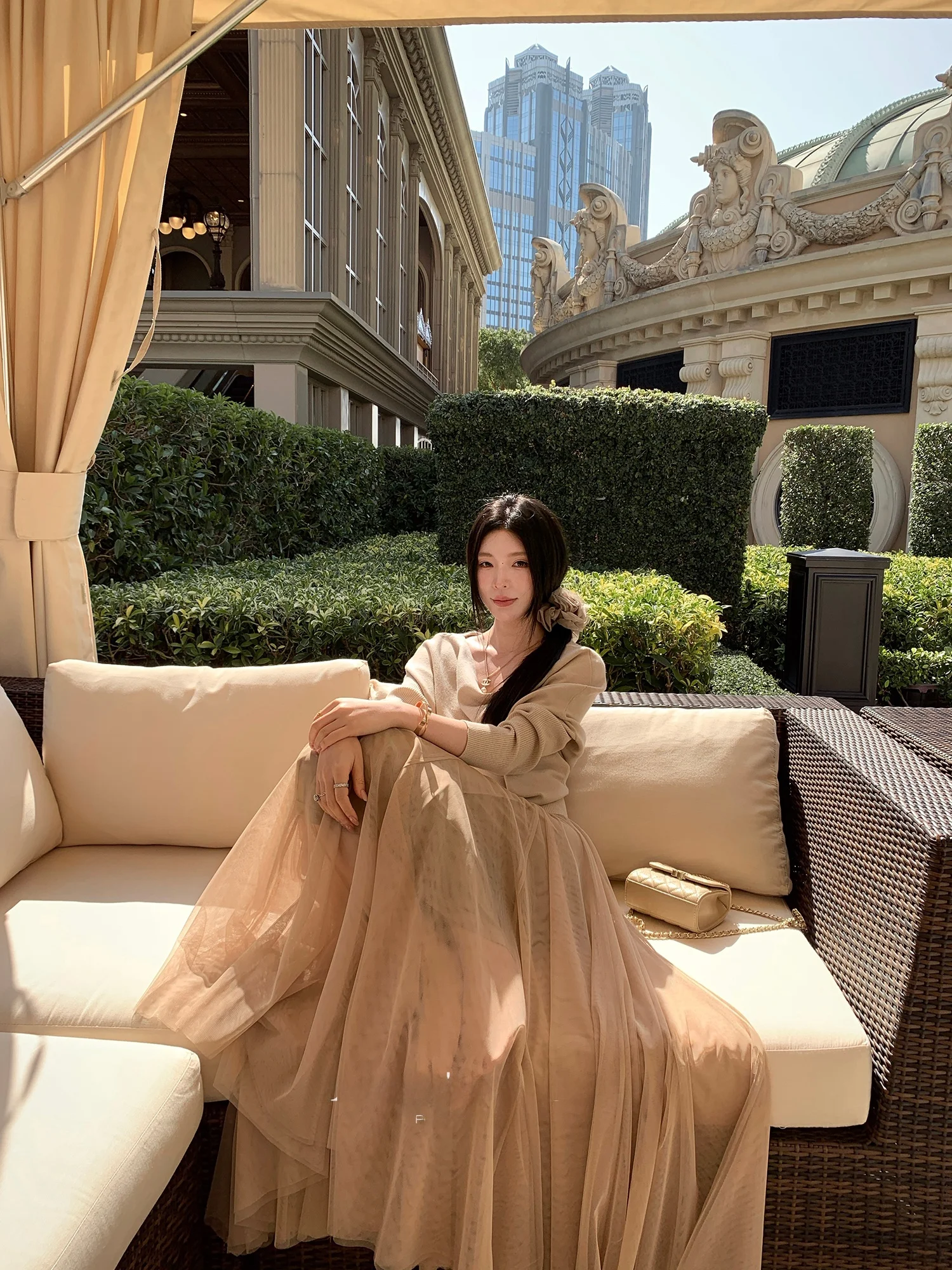 

Юбка-миди ZhouZhangZhang Manste Wei с высокой талией, элегантная, стройнящая, универсальная, А-силуэт, длинная, из полиэфирного волокна