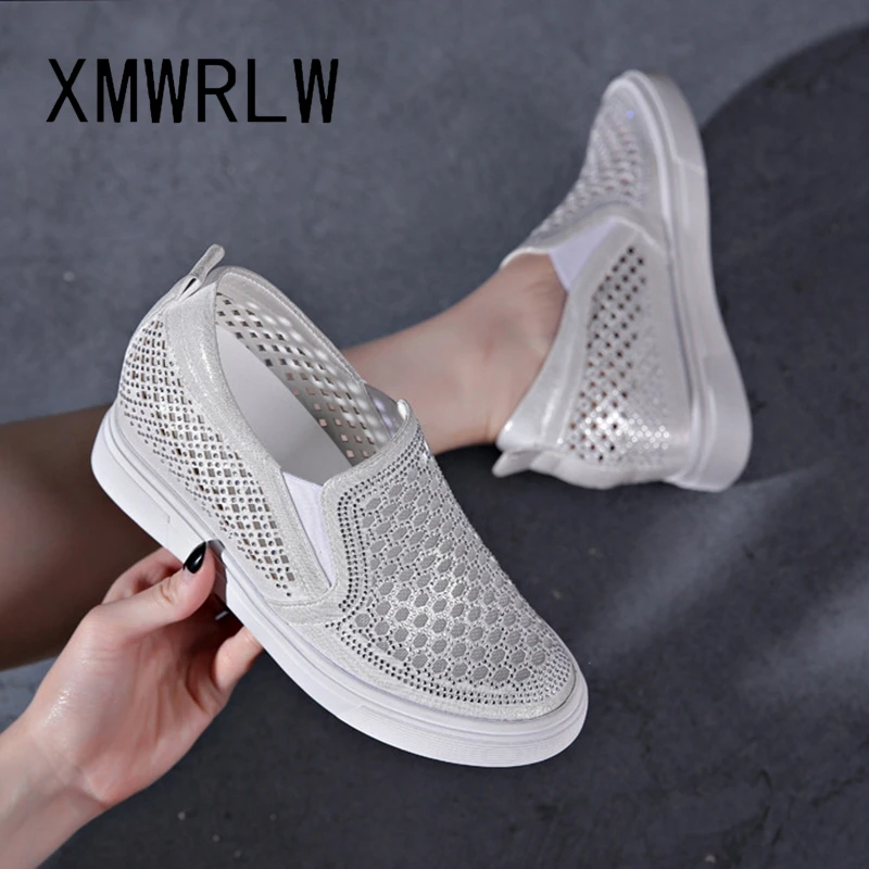 

XMWRLW Women's Loafers 2023 Spring Summer Genuine Leather Women Wedges Shoes Fashion Rhinestone Ladies Loafers Summer Shoes