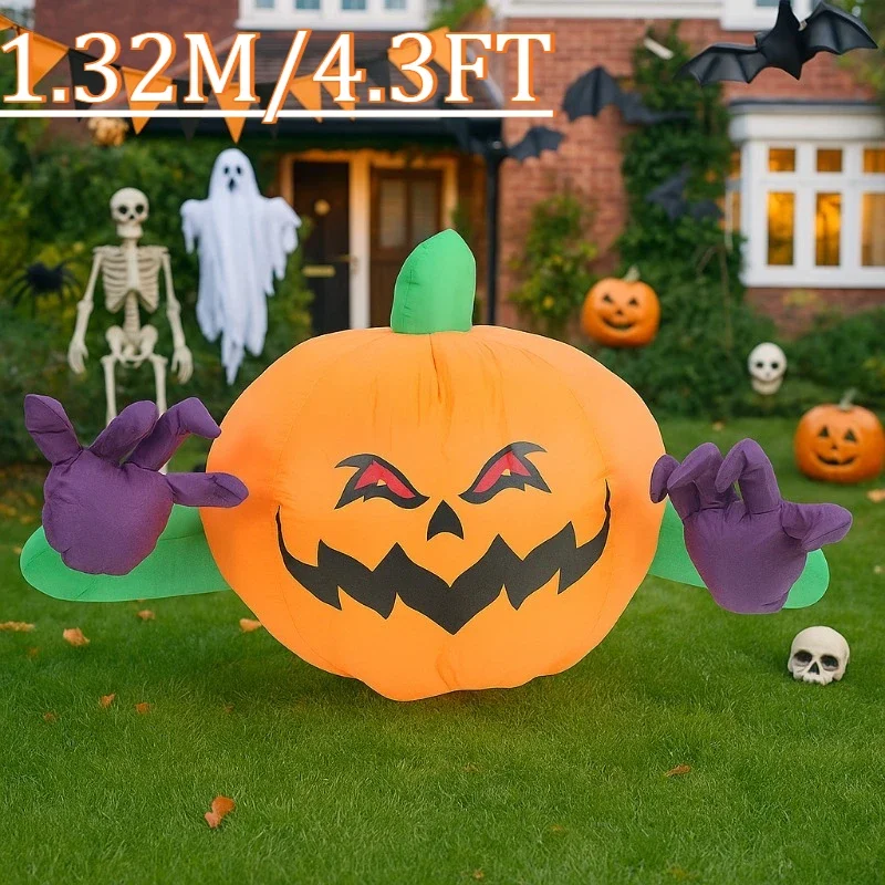

4.3FT Holiday Lighting Inflatable Toys Purple Hand Pumpkin Head Halloween Decorations Party Holiday Decor Outdoor with LED Light