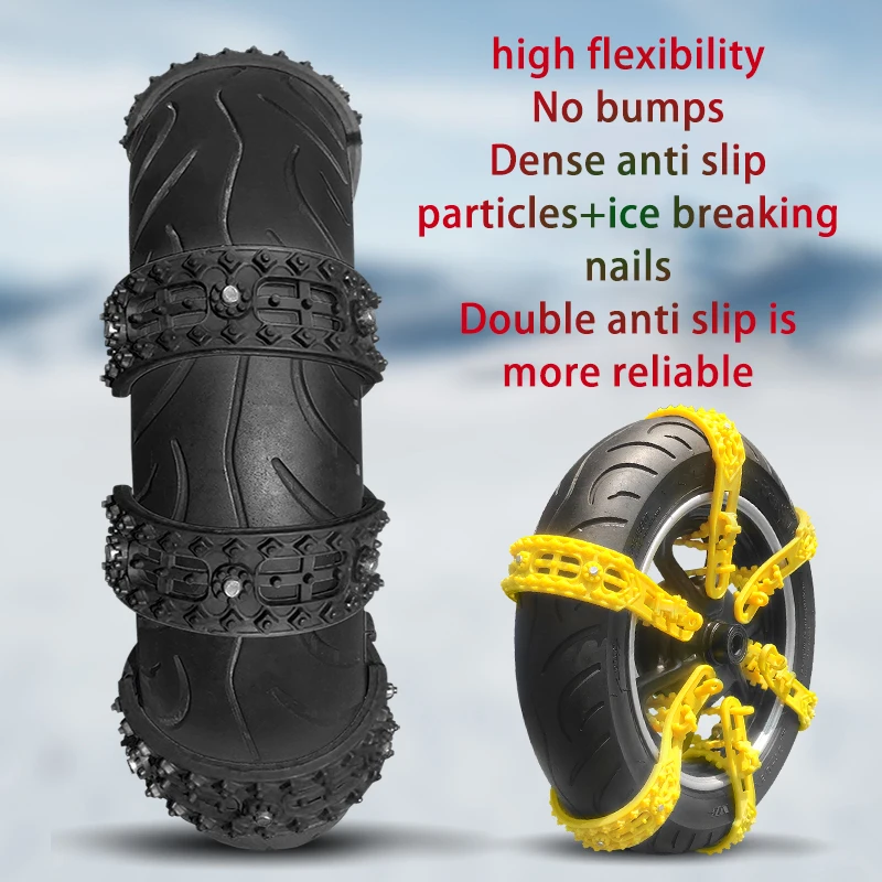 Car Snow Chains Universal Anti-Skid Adjustable Rubber Tire Strap for Winter Driving Emergency SUV Truck 1-5pcs Yellow/Black