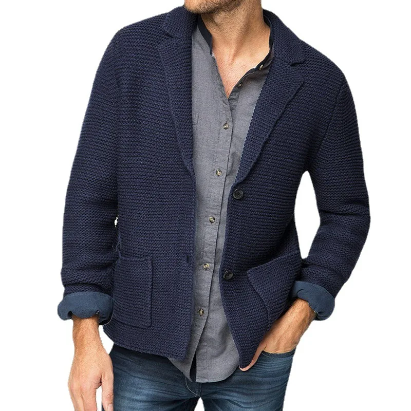 Men\'s Autumn and Winter Lapel Knitted Suit Jacket Sweater Cardigan