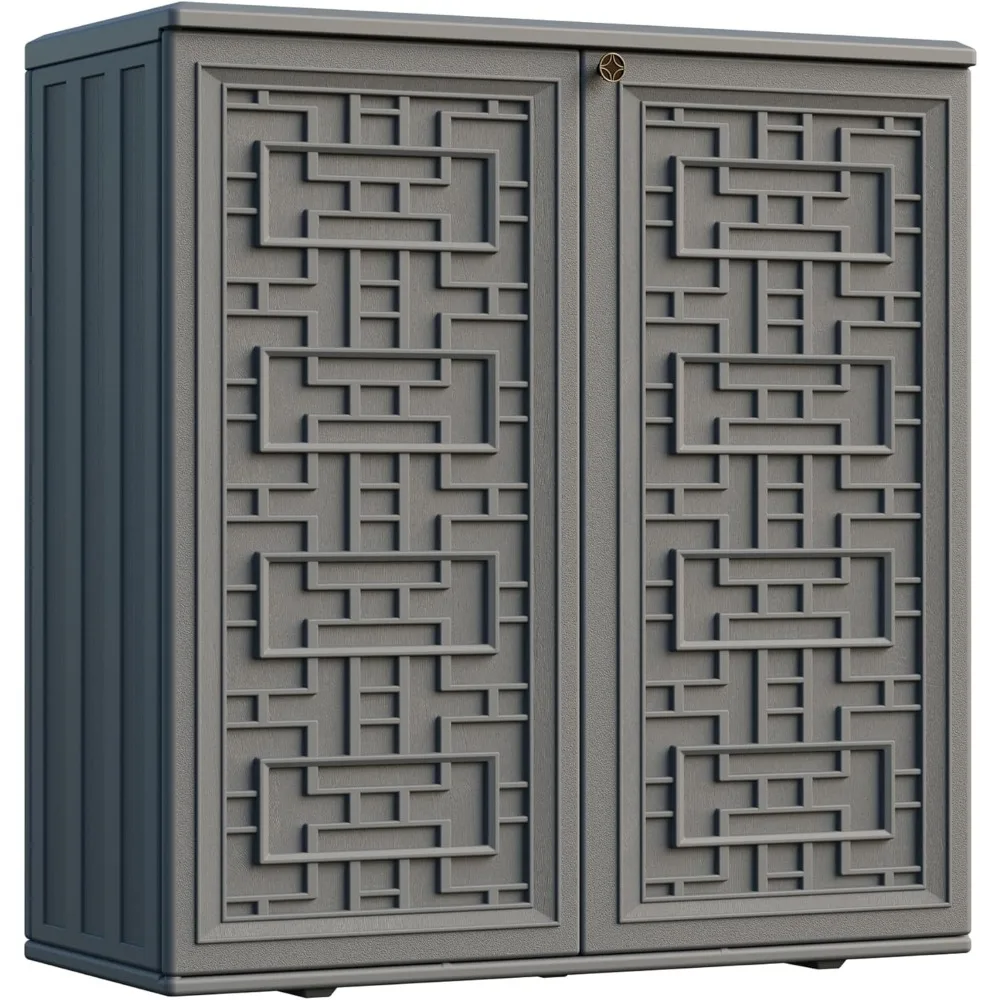 

Indoor Outdoor Storage Cabinet Waterproof with Shelf,Plastic Storage Sheds Outdoor Cabinets for Patio/Garden/Backyard, Size 34.3