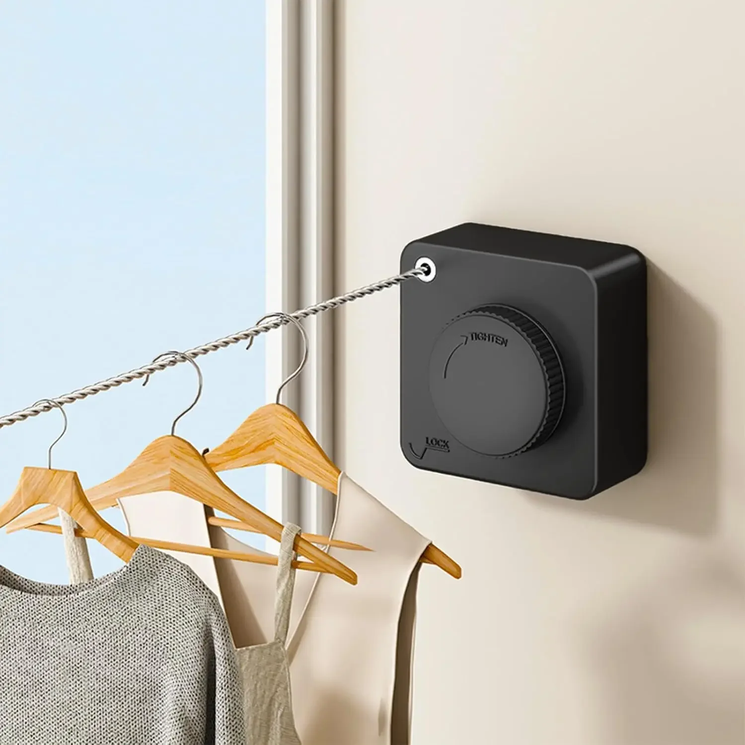 

Retractable Clothesline Indoor & Outdoor, 16.2Ft Non-Sagging Stainless Steel Laundry Line with Wall Mounted Heavy Duty Design, Space-Saving Drying Rack for Bathroom, Balcony(1, Black)