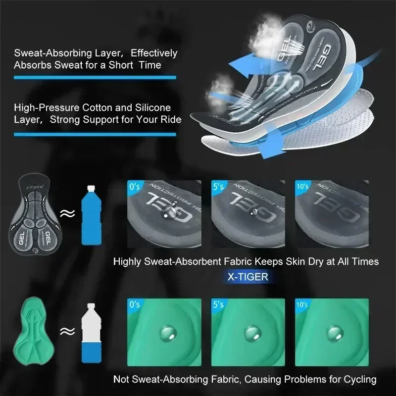 X-TIGER Heren Fietsondergoed met 5D Gel Gedempte MTB Boxer Fietsbroek Wegwielrennen Ondergoed Fietsuitrusting