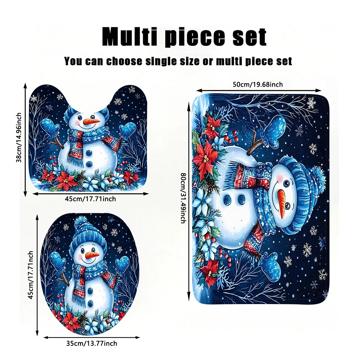 يمكن شراء مجموعة مكونة من ثلاث قطع بنمط رجل الثلج الأزرق لعيد الميلاد بشكل فردي أو مجموعة معًا لسجاد الحمام #6