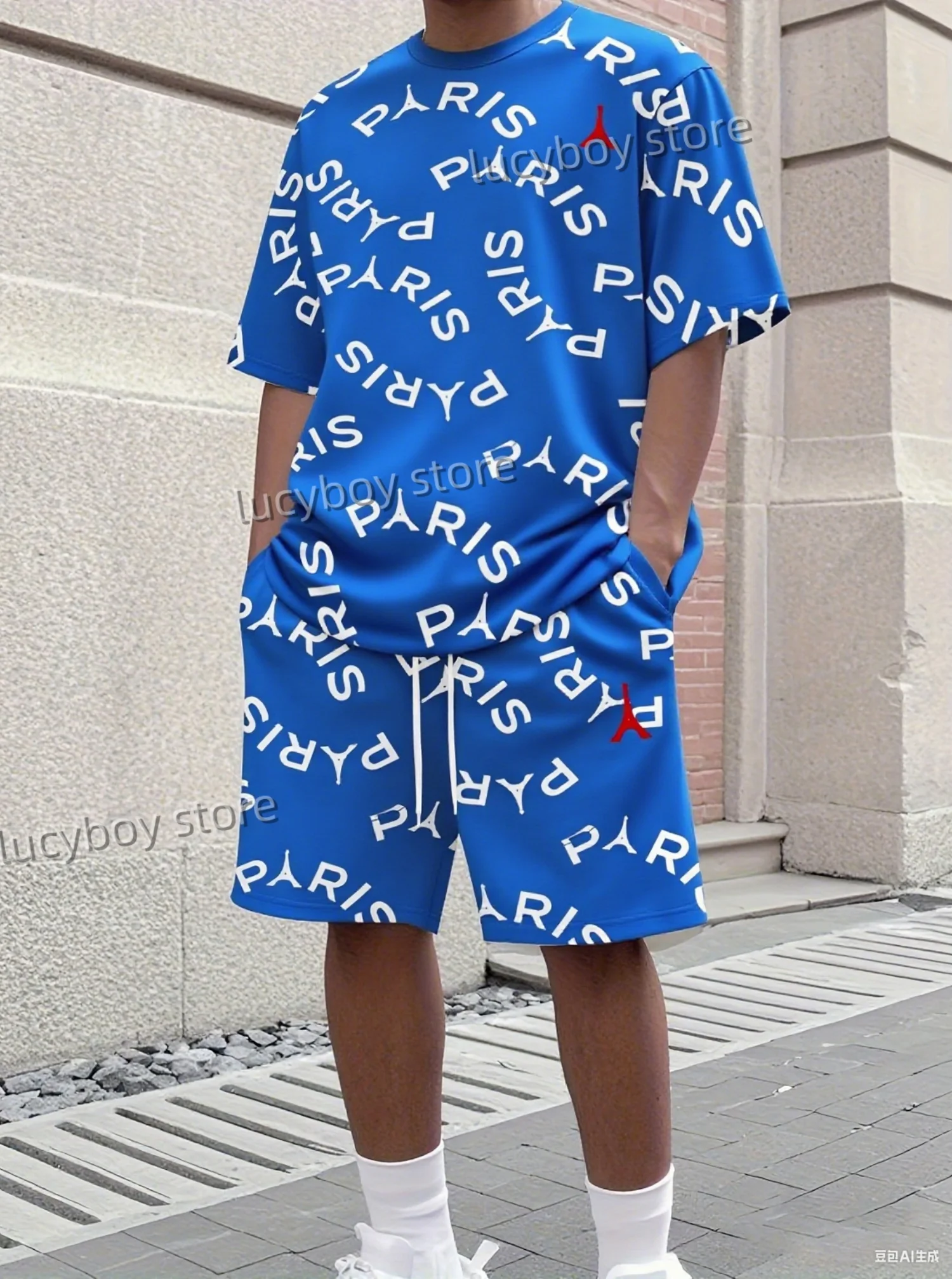 

Hot Selling Summer Men 3D PAIRS Print Set Short Sleeve T-Shirt Shorts Set Adult Jogging Plus Size Tracksuit 2 Piece Set