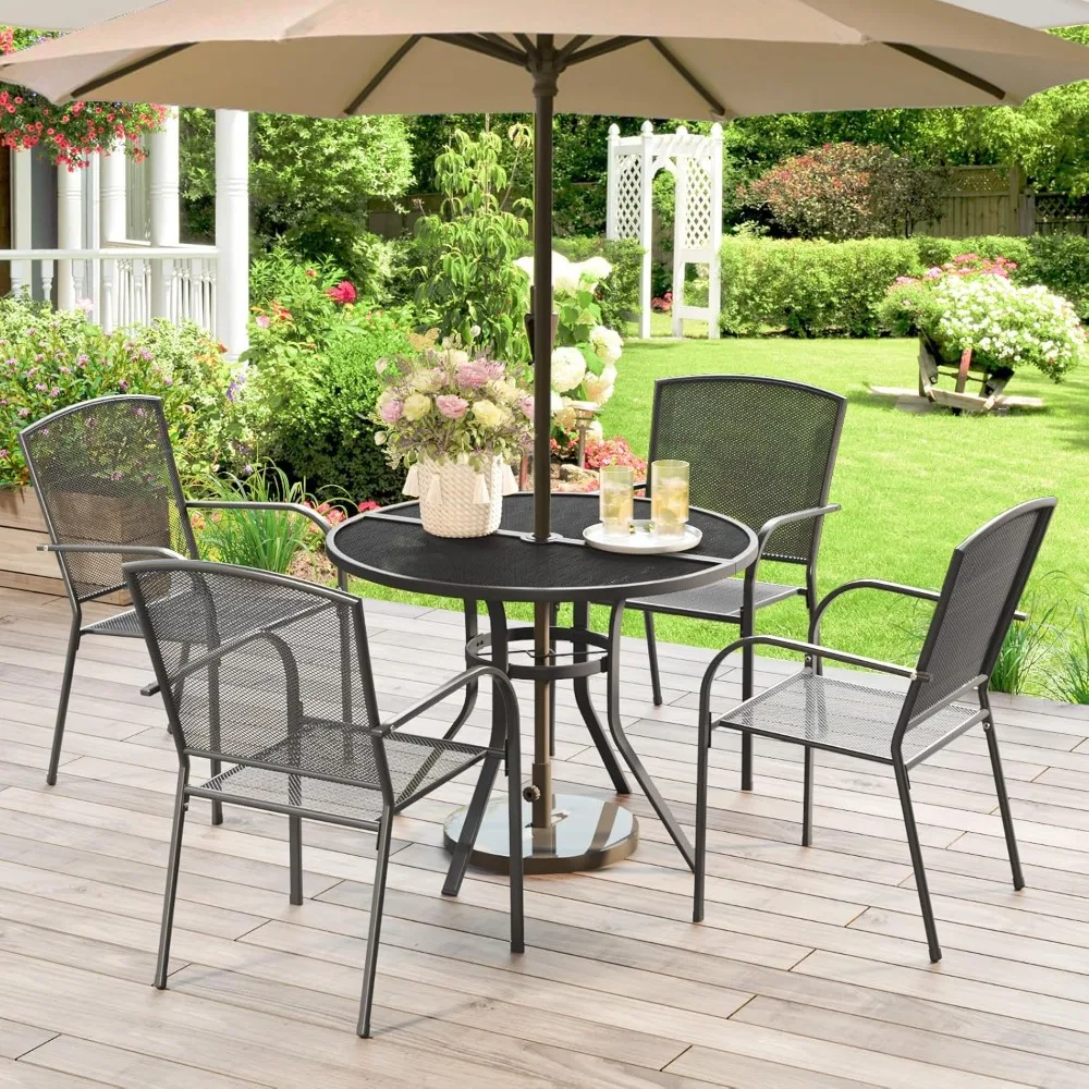 

Outdoor Patio Dinning Table for 4, 37" Round Metal Patio Tables with 1.7" Umbrella Hole, Weather-Resistant Outside Table for La
