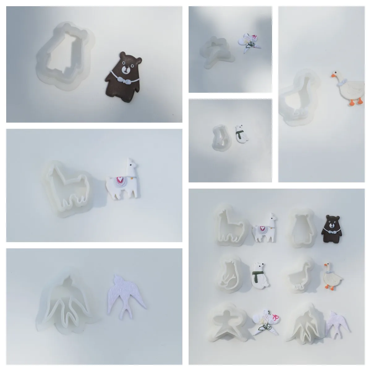 Mini Soft Polymer Clay Cutter Animals Cartoon Alpaca Swallow Bear Goose Pottery Molds Embossing Tools For Ceramic Earrings Rings