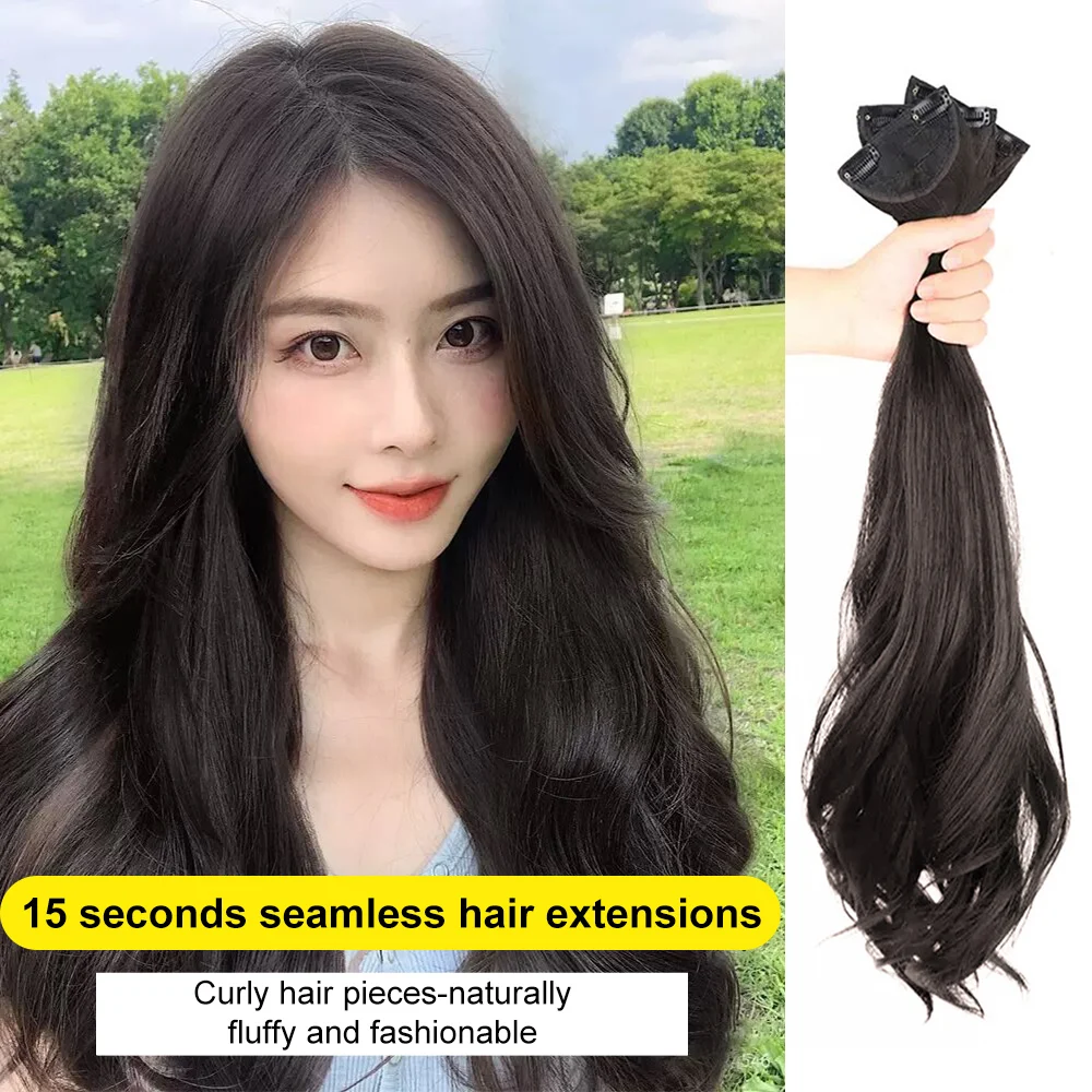 ALXNAN HAIR Wavy Curly 3 PCS /SET Hair Extensions High Resistant Temperature Fiber Black Brown Hairpiece