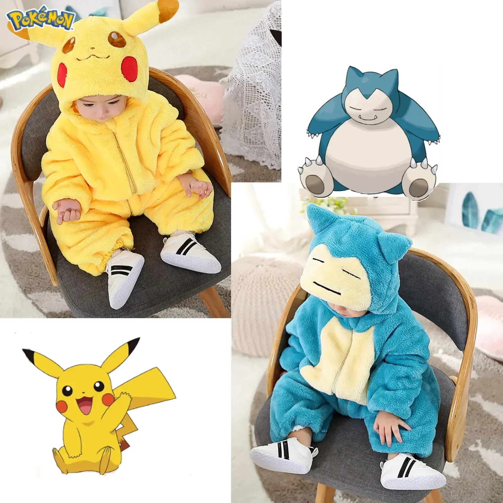 Snorlax Cosplay Costume Kawaii Baby Pikachu Pajamas Clothing Newborn Infant Rompers Onesie Winter Sleepwear Halloween