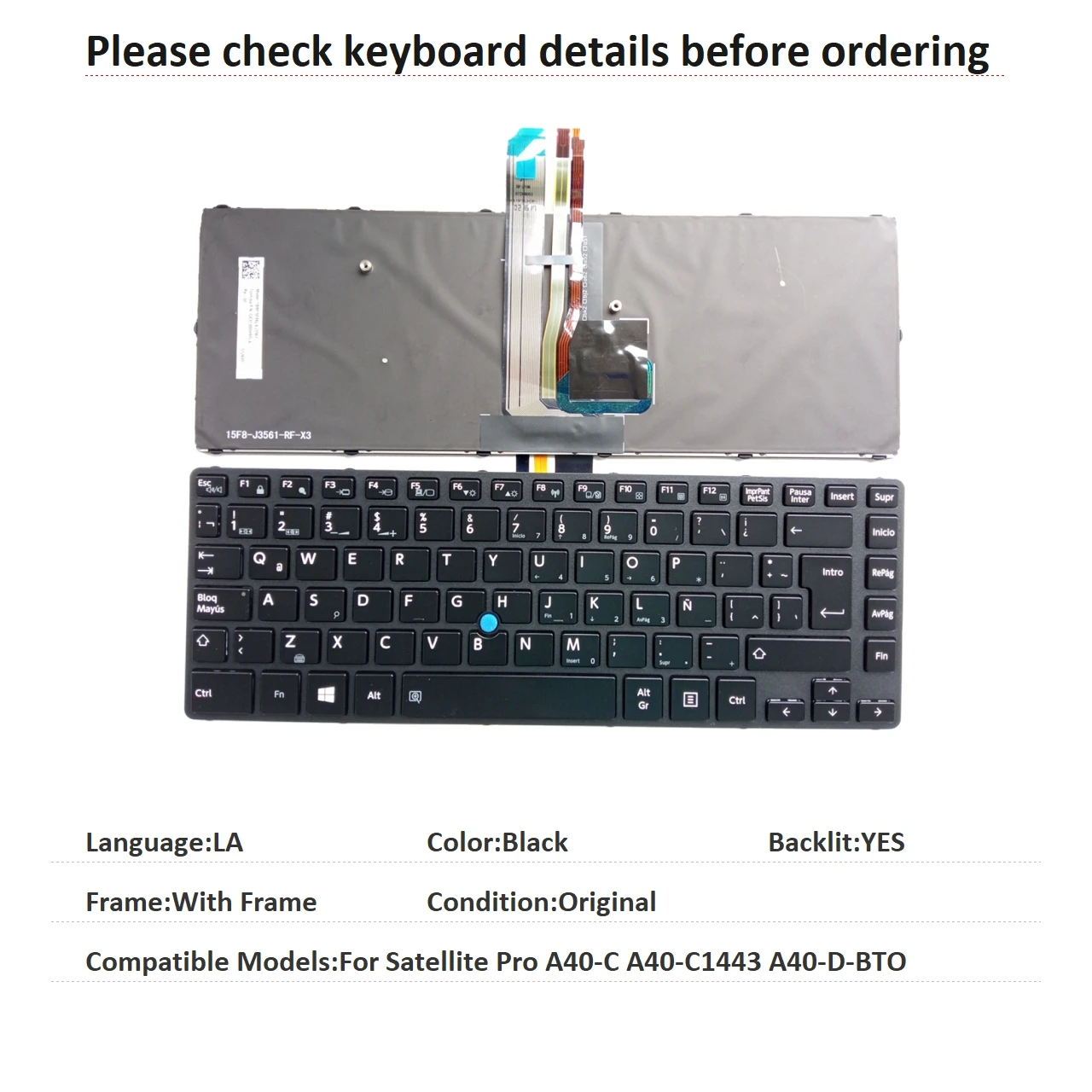 New Latin Language Backlit Keyboard For Toshiba Satellite Pro A40-C A40-C1443 A40-D-BTO Notebook PC Replacement Keyboard