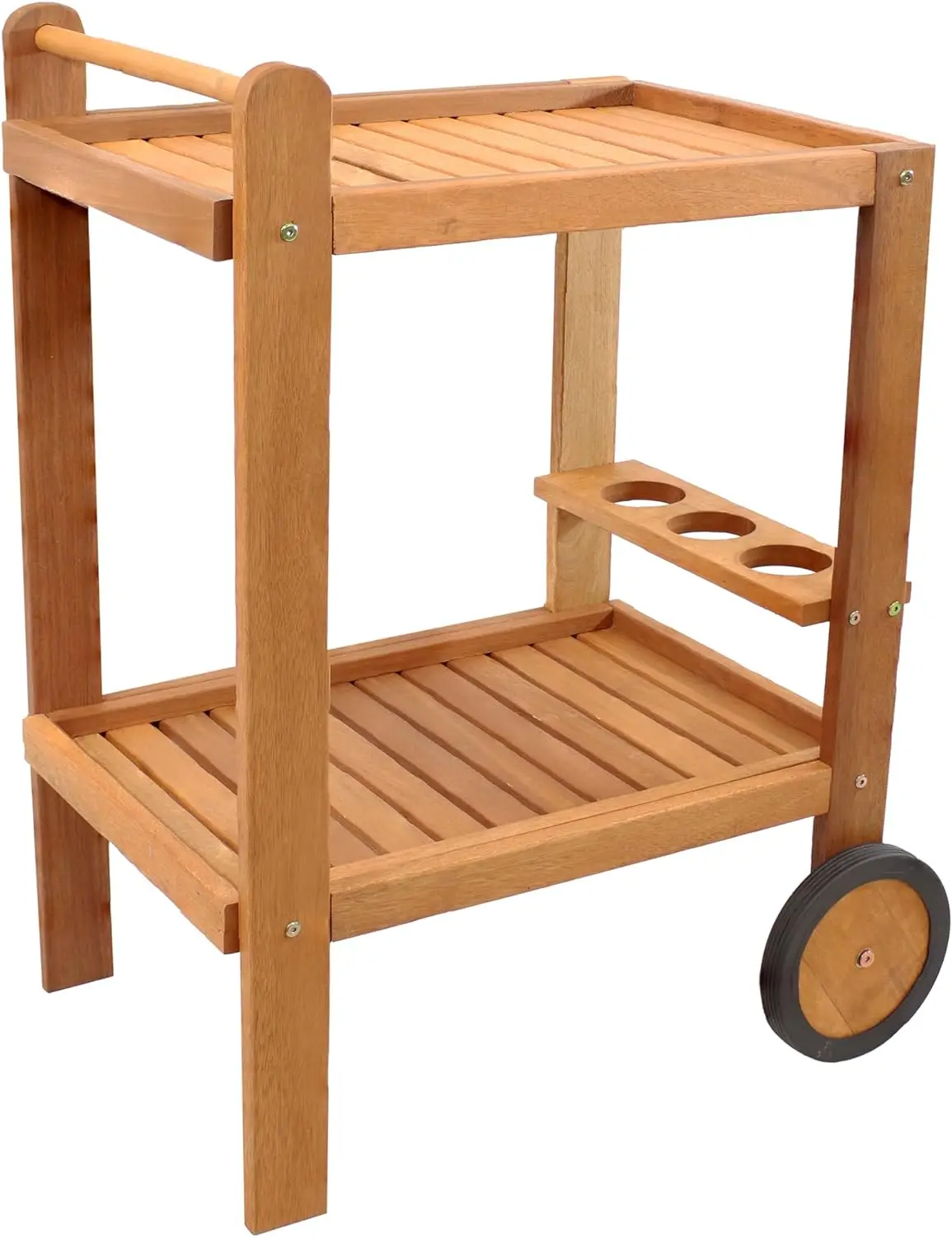 Comfort Corner Indoor/Outdoor Wood Bar Cart with Wheels - Malaysian Hardwood with Teak Oil Finish - 27.5