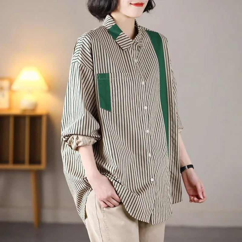 Camisas de ropa de mujer Camisas de botones de tendencia versátiles de moda de otoño a rayas versátiles de manga larga