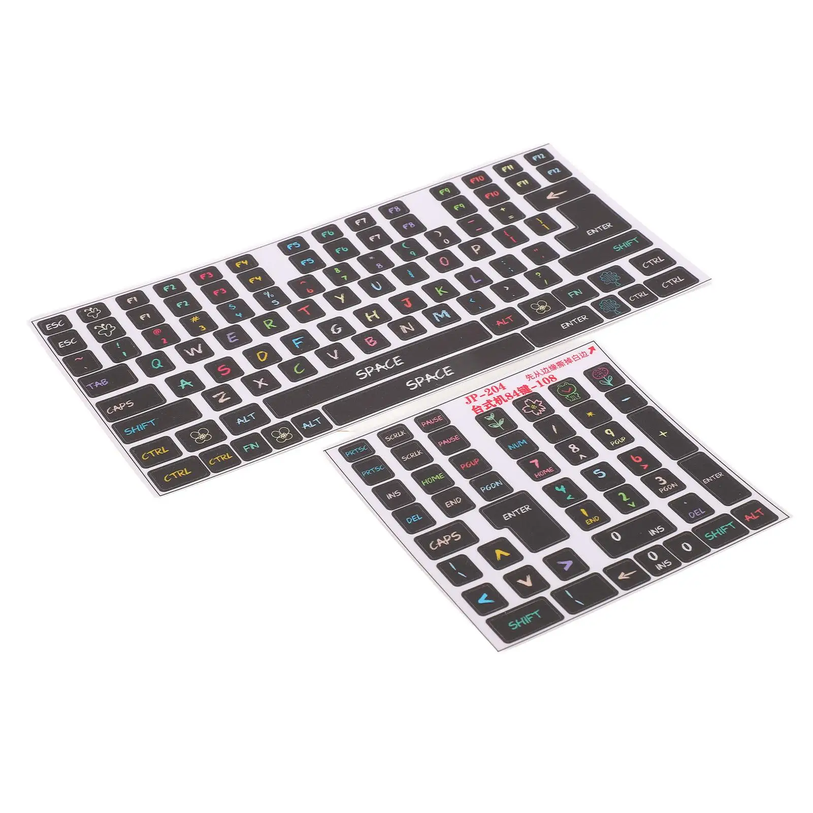 2 Pcs General Desktop Computer Keycaps Stickers for 84 -108 Keys Keyboard PVC Decorative