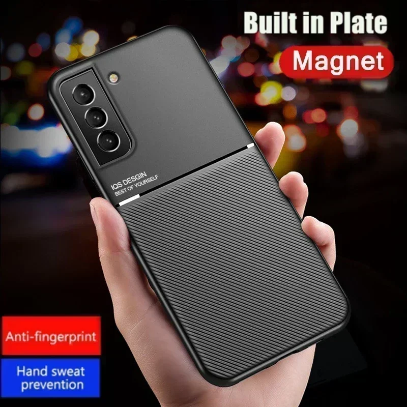 Casing ponsel mobil magnetik, pelindung tahan guncangan lembut logam bawaan untuk Samsung Galaxy S24 Ultra S23 S22 S21 S20 Note 8 9 10 20 Plus