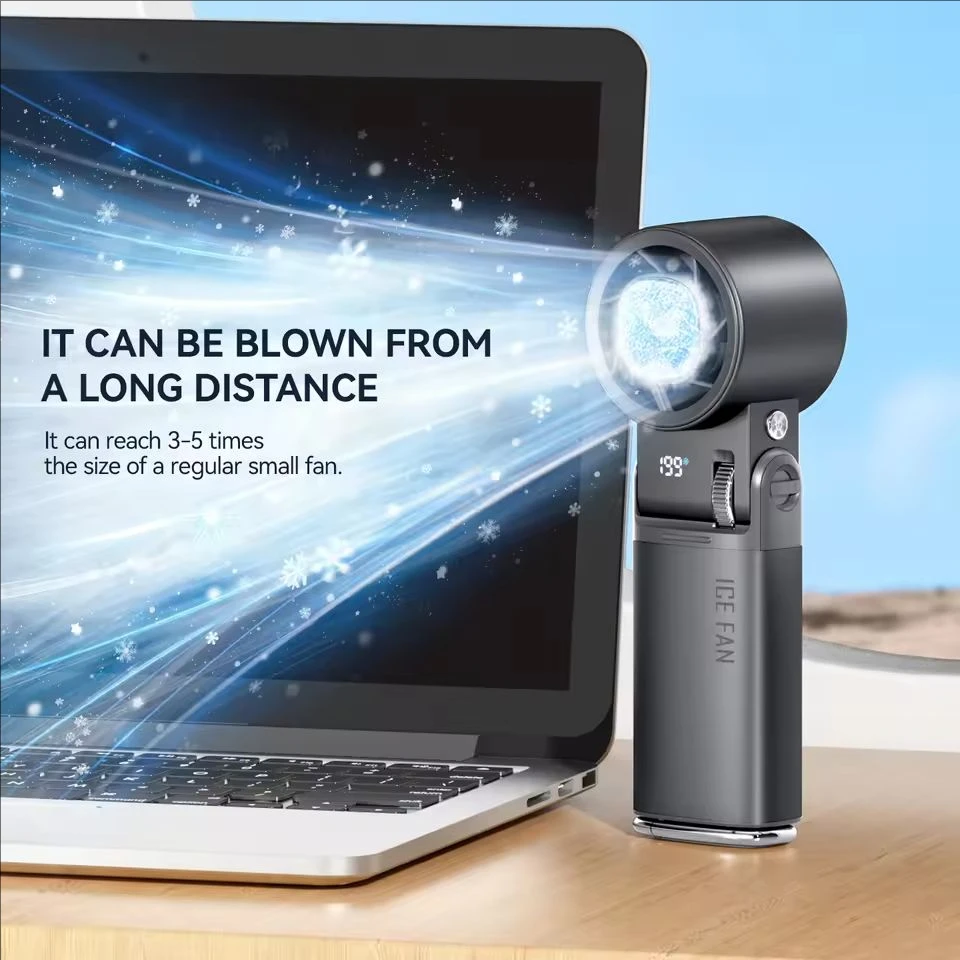 2026 6000mAh Semiconductor Refrigeration Mini Handheld Fan Turbine High-speed Violent Electric Fan Folding Neck Ice Pack