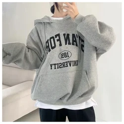 Felpa con cappuccio con zip foderata in pile Donna Sottile Giappone Lettere Abbigliamento donna Allentato Autunno e inverno Capispalla ispessito Taglie forti Top K...