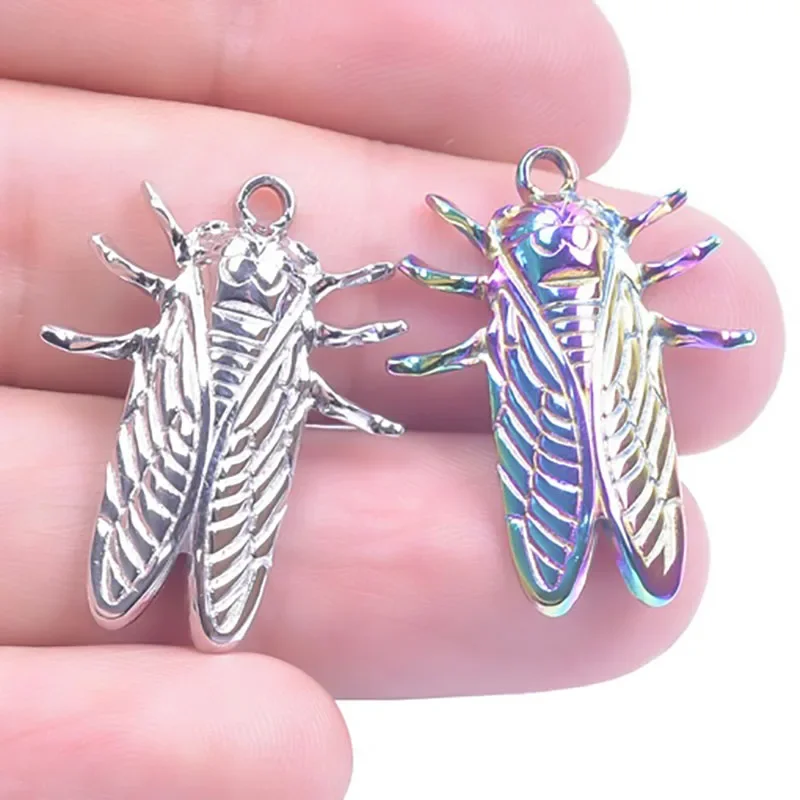 

WZNB 5Pcs Cicada Charms Colorful Insect Stainless Steel Pendant for Jewelry Making Diy Earring Necklace Accessories Wholesale
