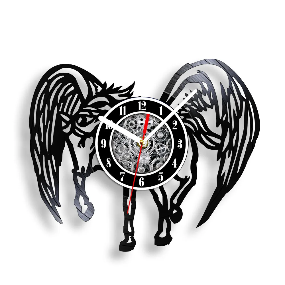 Pegasus Vinyl Record Wall Clock Gorgeous Aesthetic Animal Flying Horse Zodiac Home Decor Watch Astrology Constellation Art Clock