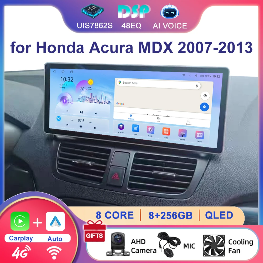 12.3'' 8 Core 4G WIFI DSP Stereo Player Carplay Android Auto GPS Navigation Car Radio Multimedia for Honda Acura MDX 2007~2013