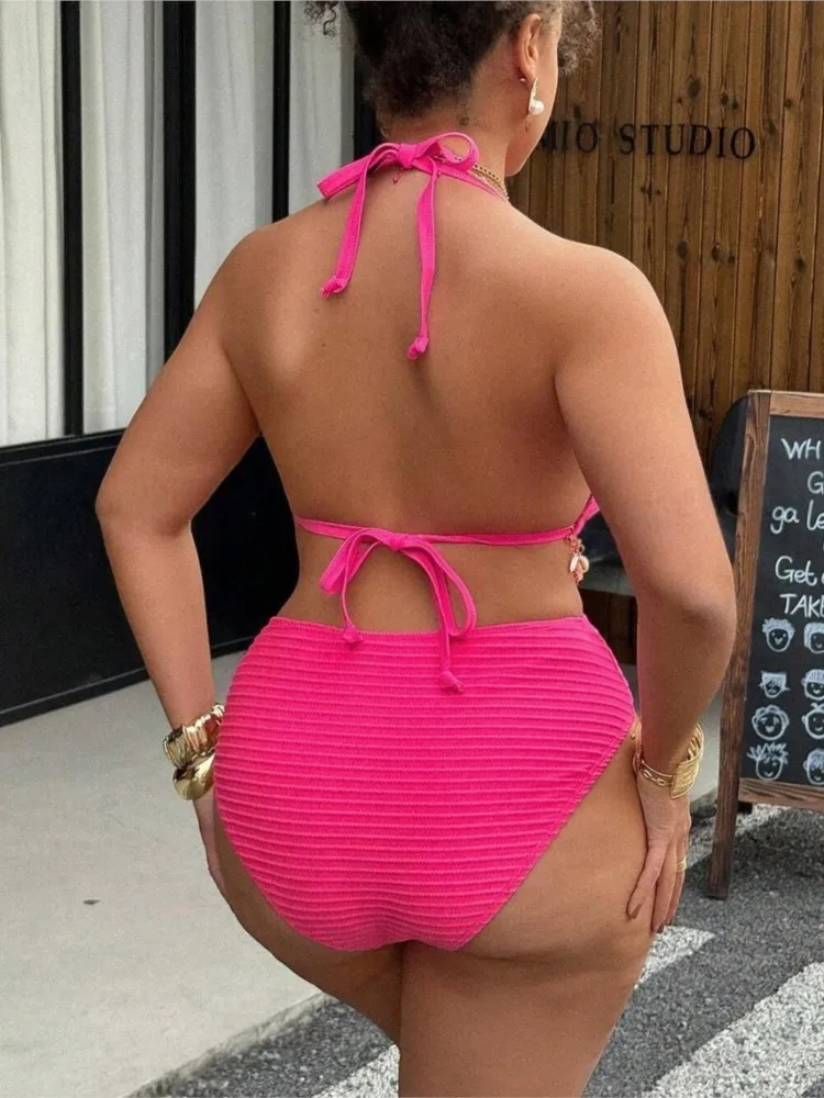 One Piece Plus Size High Waist Bikini Women Push Up Large Size Swimsuit Summer Mujer Big Size Tummy Control Swimwear Bikini Sets image 3