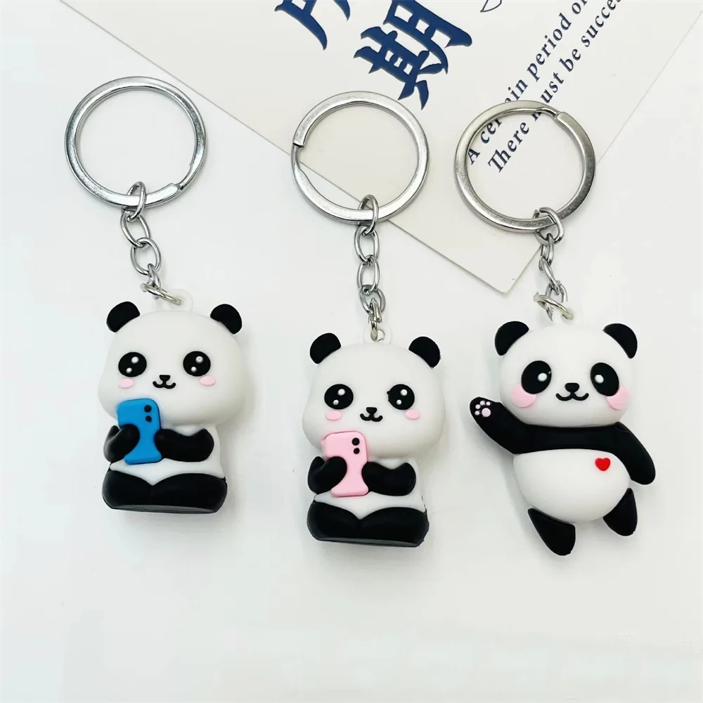 New Cute Cartoon Couple Panda Keychain Pendant Car Bag Key Chains for Women Jewelry Gift