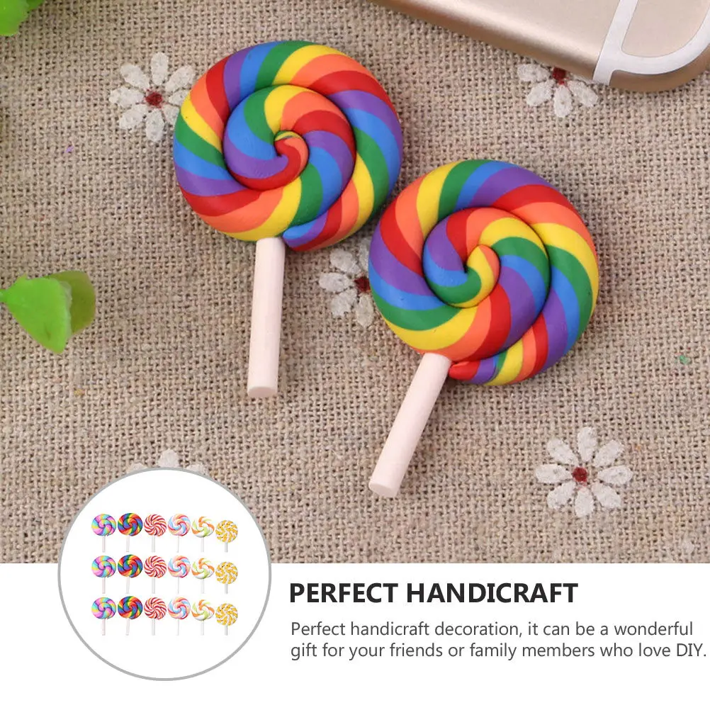 

35Pcs Clay Lollipop Rainbow Swirl Design Decor for Necklace Bracelet Candy Embellishment