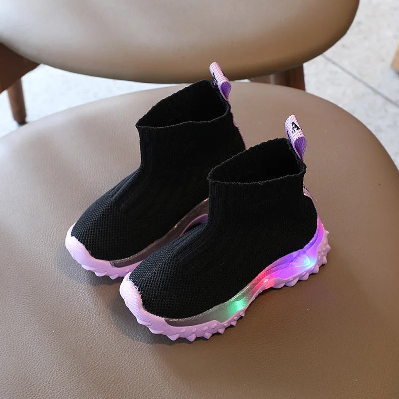 Kids LED Shoes for Boys Girls Fashion New Girls Sock Shoes Flashing Light Knitted Soft Sole Luminous Boys Sneakers Breathable