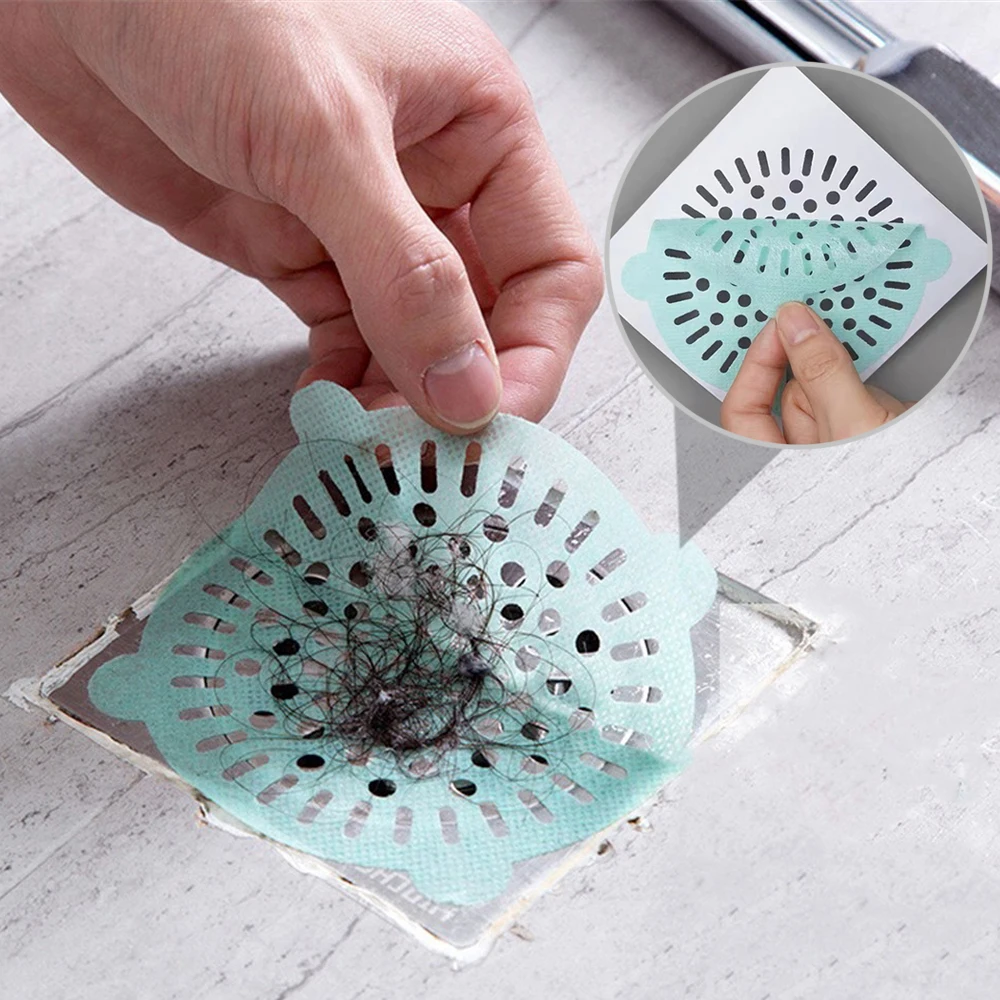 10Pcs Disposable Shower Drain Hair Catcher Strainer Filter Sticker Kitchen Sink Sewer Outfall Stopper Bathroom Floor Drain Cover