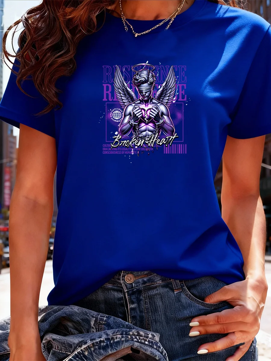 تي شيرت أسود قصير الأكمام مع طباعة جرافيك "القلب المكسور" - قميص كاجوال عصري على طراز ملابس الشارع #6