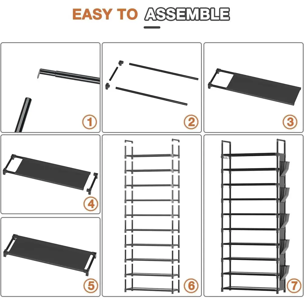 10-уровневый металлический органайзер для обуви с крючками и карманом для хранения в шкафу