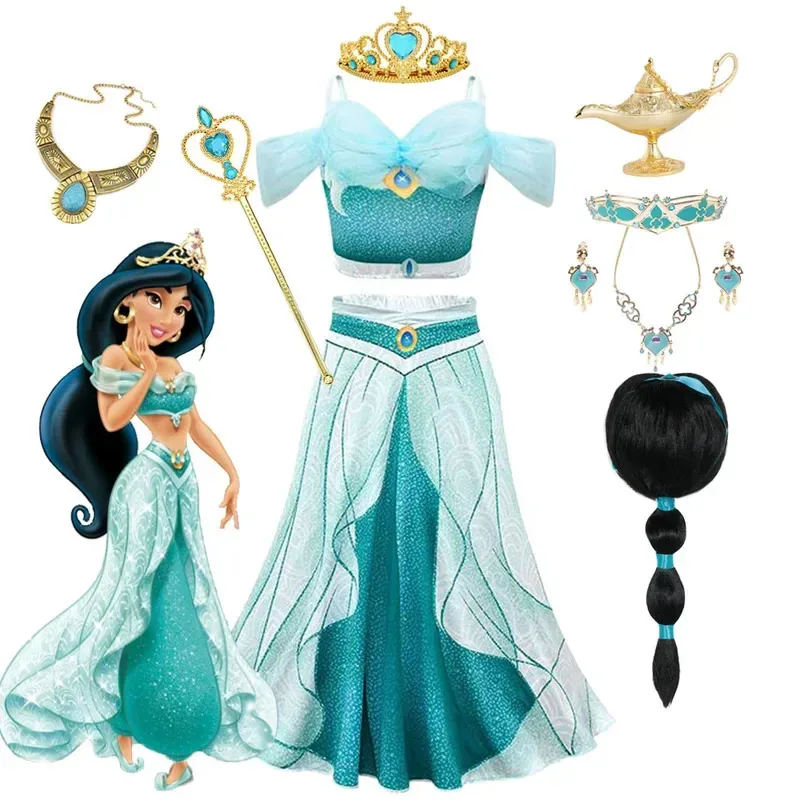 Costume de princesse arabe Jasmine pour filles, robe fantaisie de fête d'anniversaire pour enfants, vêtements de Cosplay d'halloween de 2 à 10 ans, NM32