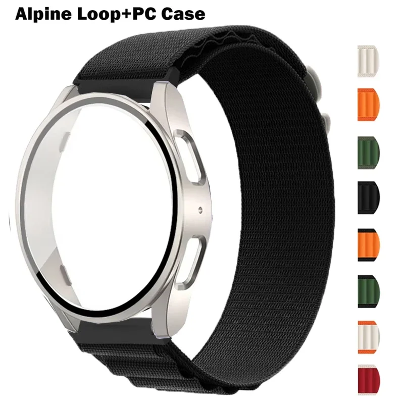 Case+Nylon Strap for Samsung Galaxy Watch 7 6 5 4 40mm 44mm Alpine Loop Band Tempered Glass Protector Cover Bumper Accessories