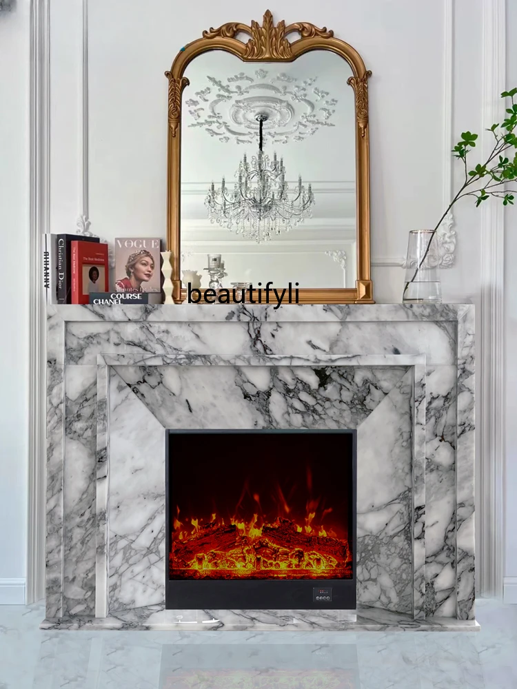 Marble Fireplace French Style Arabescato Stone Villa Living Room Curio Cabinet Simple Fireplace