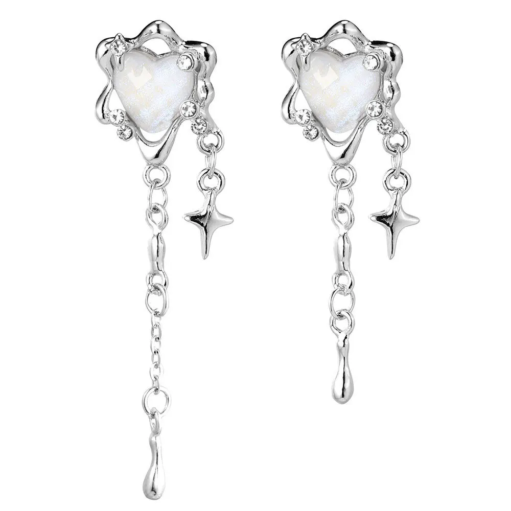 Korean new four-pointed star asymmetric love earrings image 4