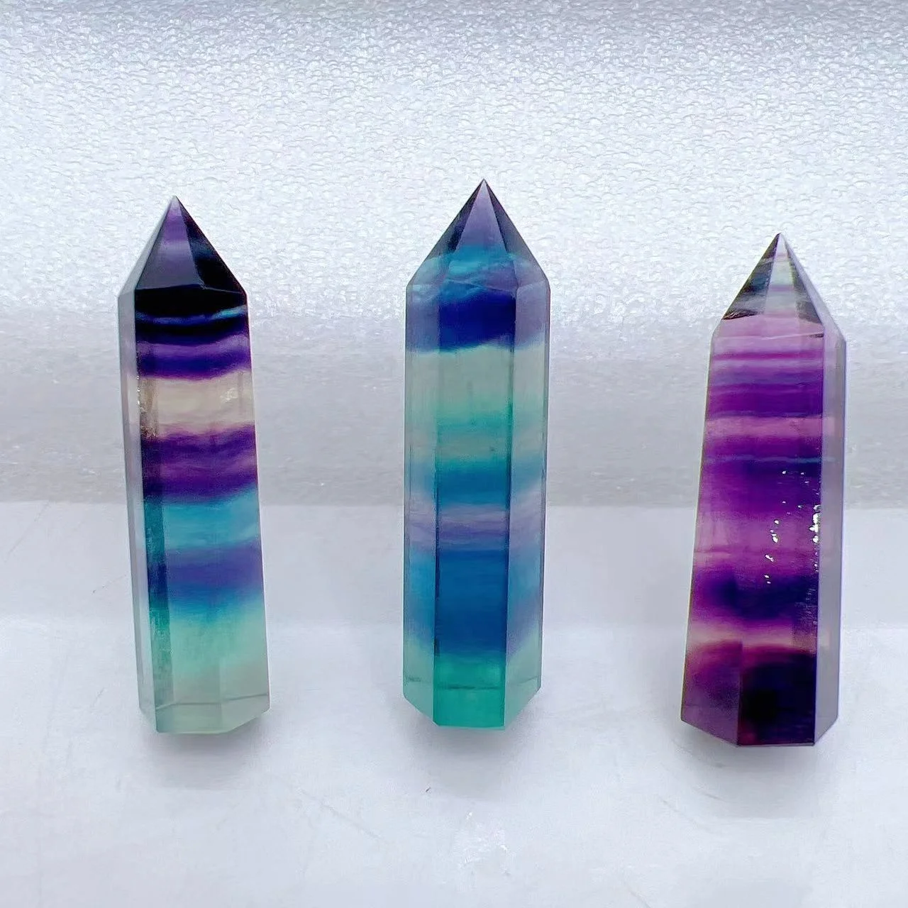 Creative Natural Striped Fluorite Gemstone Crystal Rainbow Stone Bar Gem Ornaments Home Decor Craft Collectibles Gift Wand Point