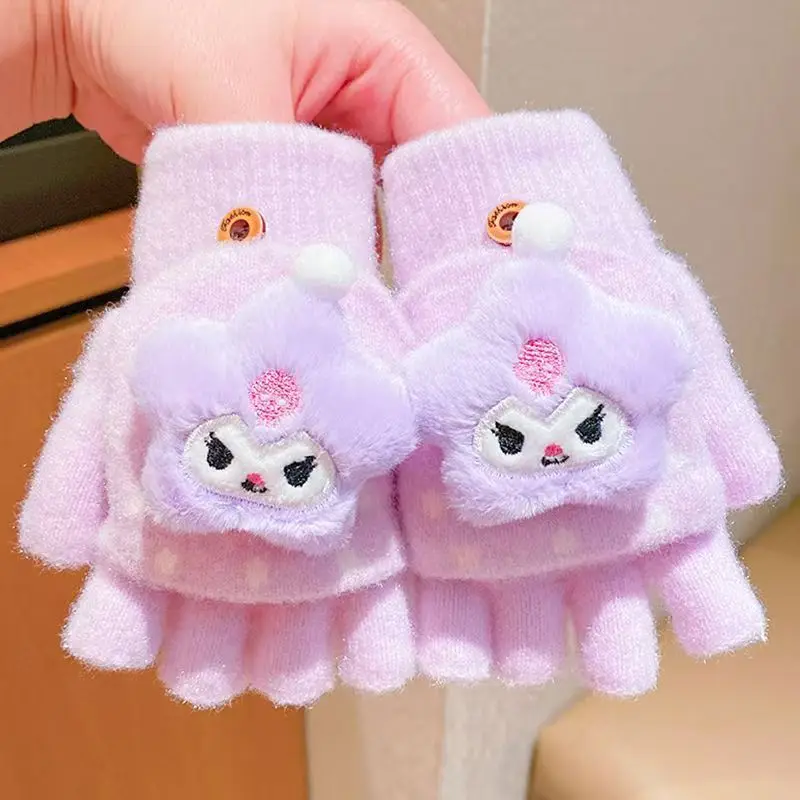 Guanti infradito per bambini Guanti mezze dita senza dita Sanrio Kuromi Cartoon per ragazzi e ragazze per tenere al caldo in autunno inverno