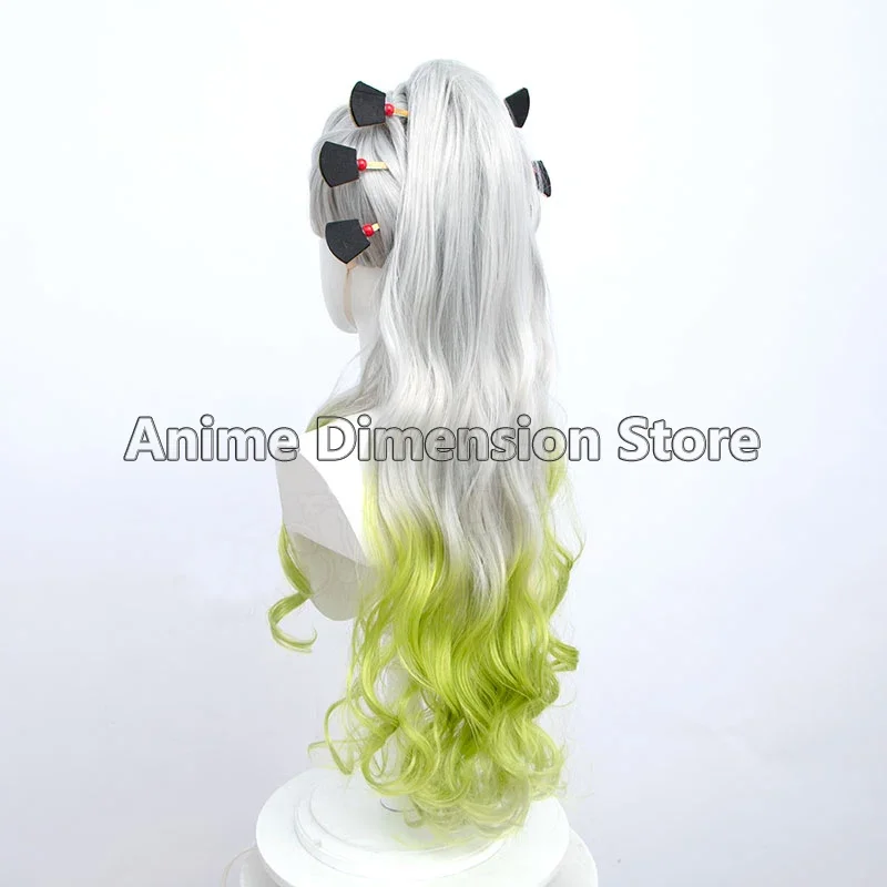 Anime Daki Cosplay Wig Hairpins Fiber Synthetic Wig Silver Gradient Turquoise Long Hair Props