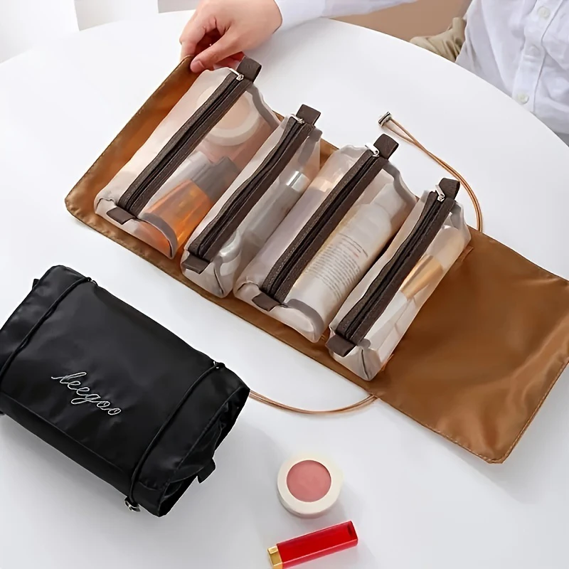 4-in-1 Portable Cosmetic Bag Travel Foldable Compact Toiletry Bag Kit Four Detachable Compartments Makeup Pouch Organizer