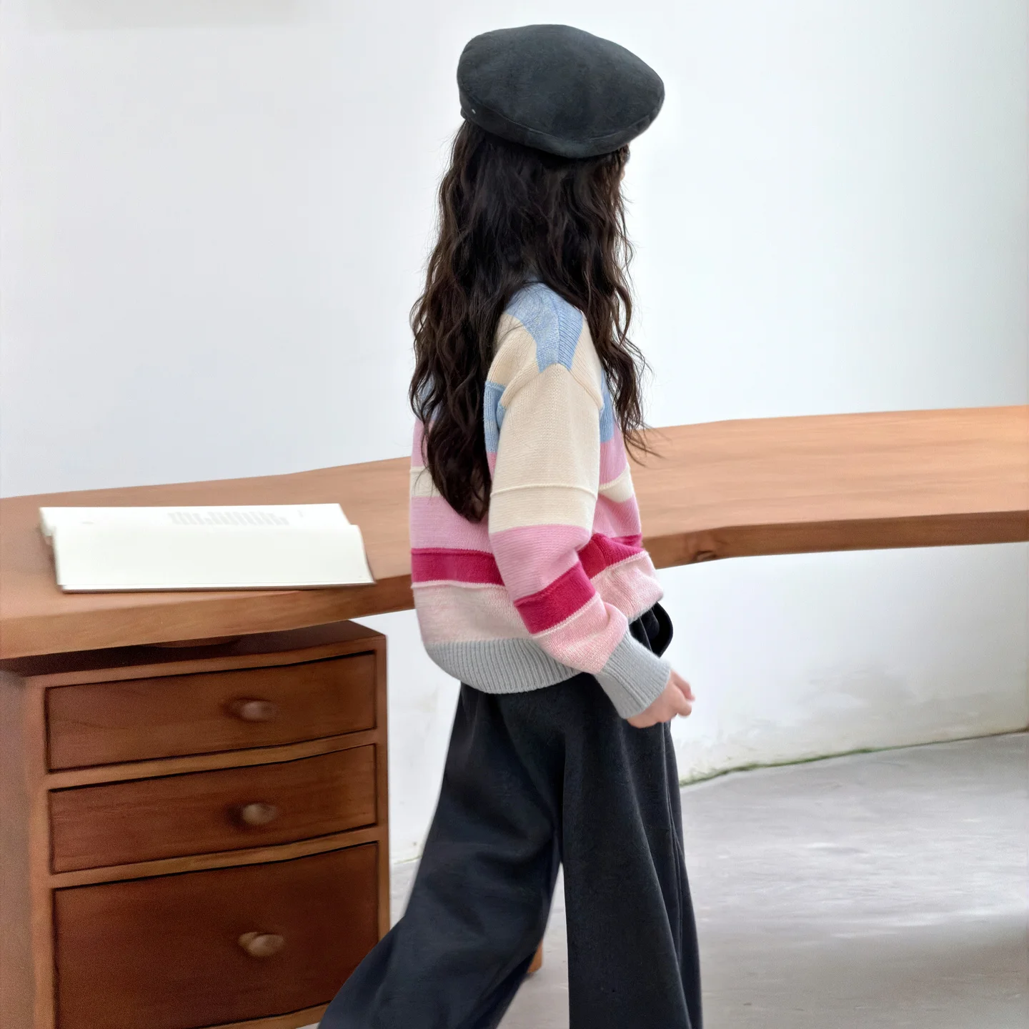 2026 New Autumn Teenage Girls Colorful Striped Sweater Elegant Kids Child Rainbow Knitwear Age 5 6 7 8 9 10 11 12 13 14 Year Old