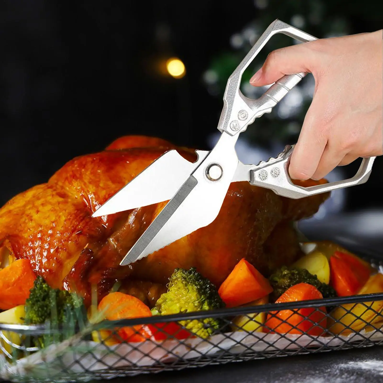 Tijeras de cocina de acero inoxidable, tijeras fuertes para huesos de pollo, tijeras multifuncionales para matar peces, tijeras de comida para el hogar dedicadas